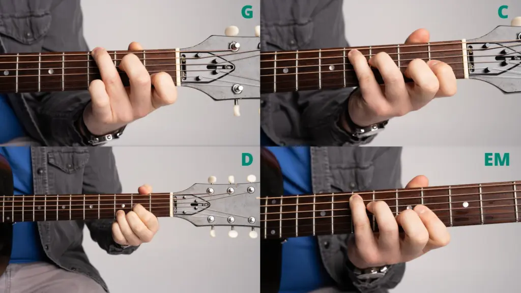 G, C, D, and Em chords on the guitar