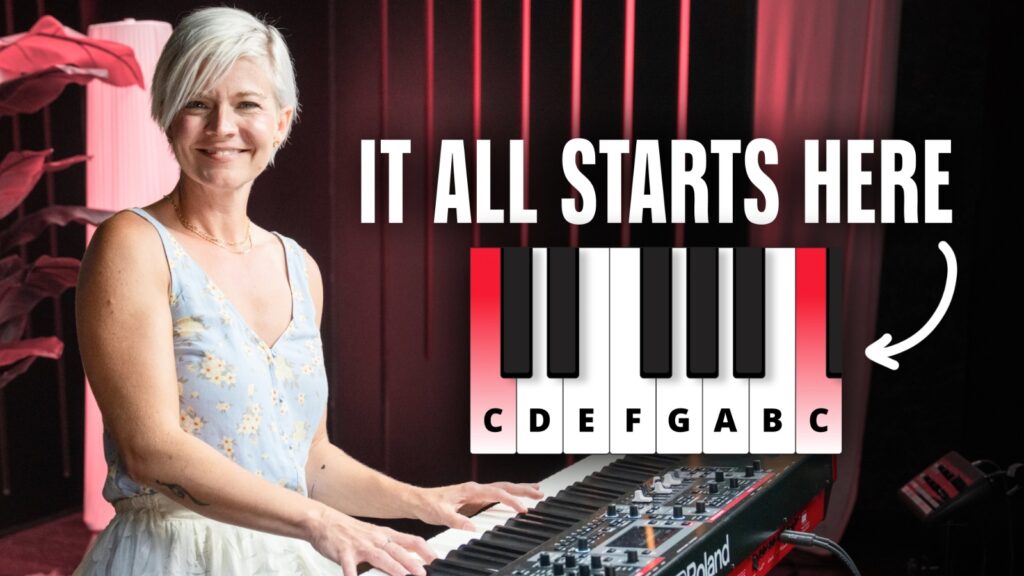 Lisa Witt - Pianote Instructor by the piano